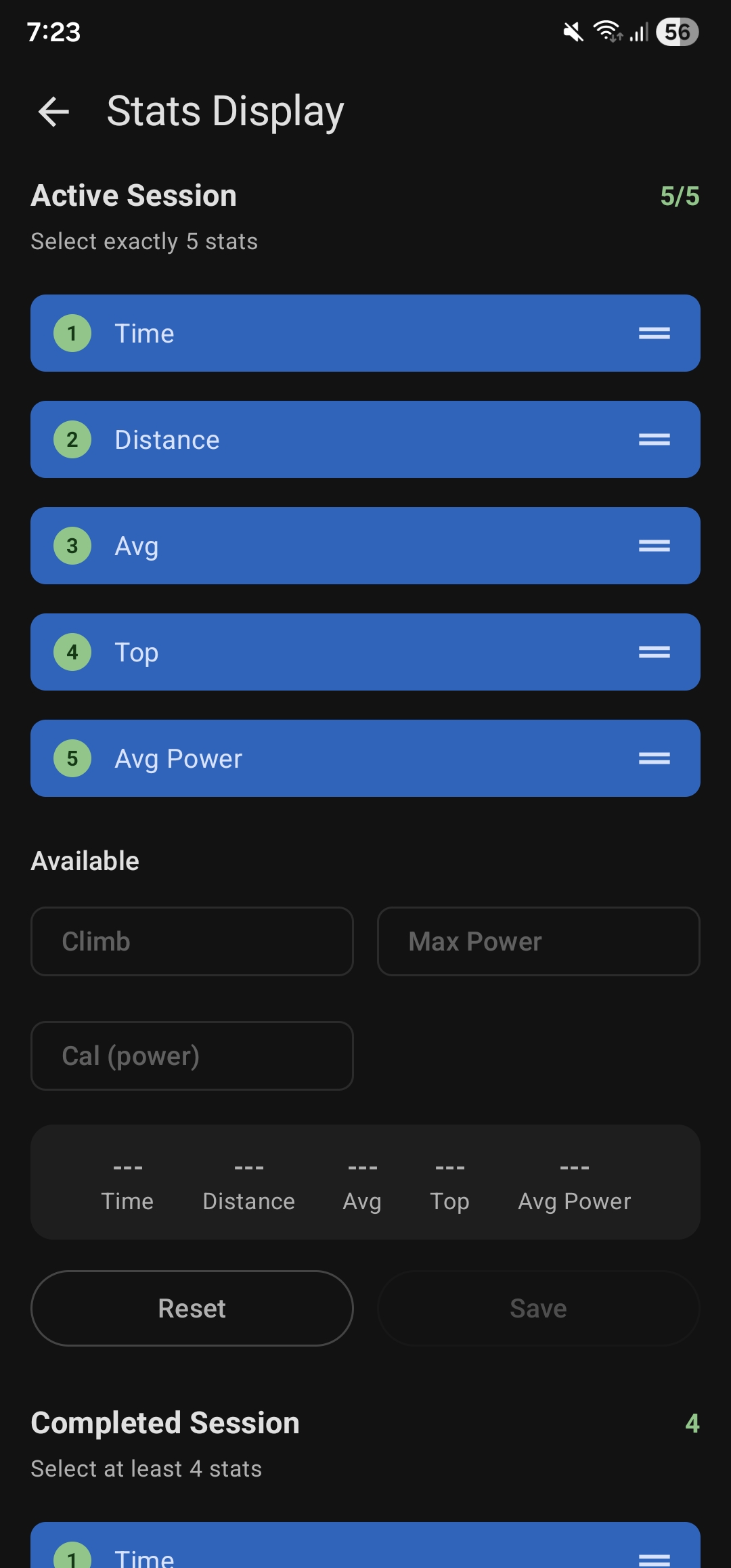 Available session stats