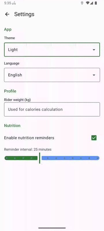 App settings selection